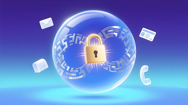 Privacy protection illustration showing a shield protecting personal information